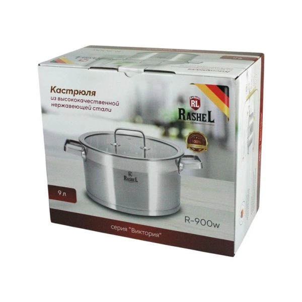 Кастрюля 9л нерж.сталь ВИКТОРИЯ со стекл.крышкой 28*16см R-900w (4)