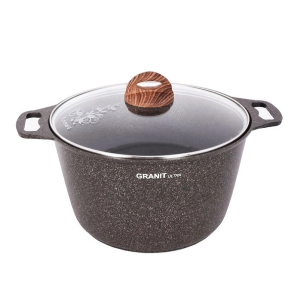 Кастрюля 8л алюминий АП GRANIT ULTRA Original стекл.крышка (2)