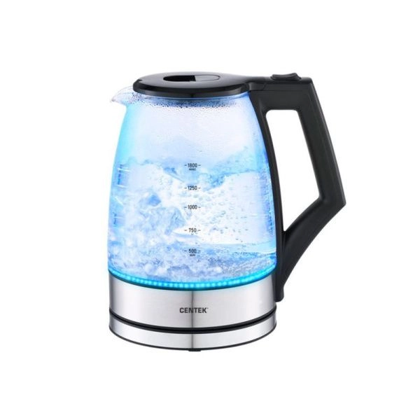 Чайник электрический 1,8л стекло Centek CT-0014 черный 2200Вт, LED, защита и фильтр от накипи (6)