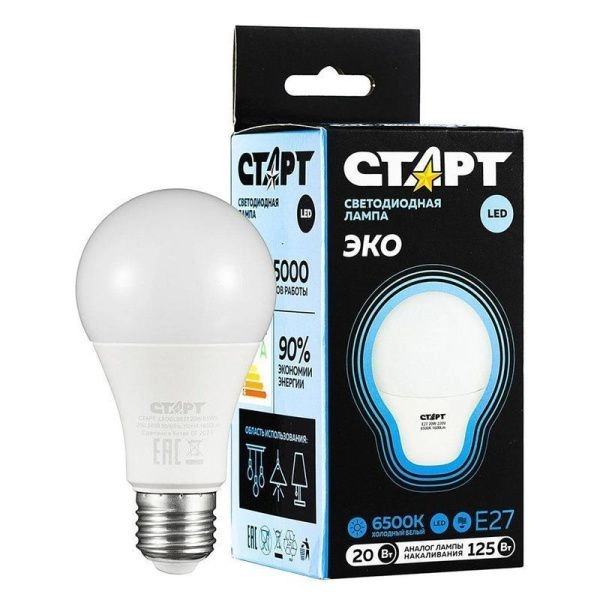 Лампа светодиодная стекло СТАРТ LEDGLSE27 20W65 (холодный свет) (10/100)