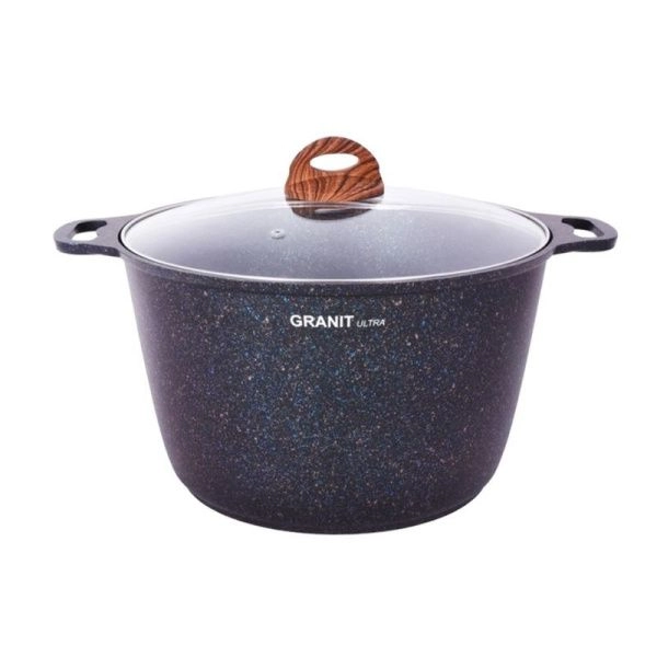 Кастрюля 10л алюминий АП GRANIT ULTRA Blue со стекл.крышкой (2)