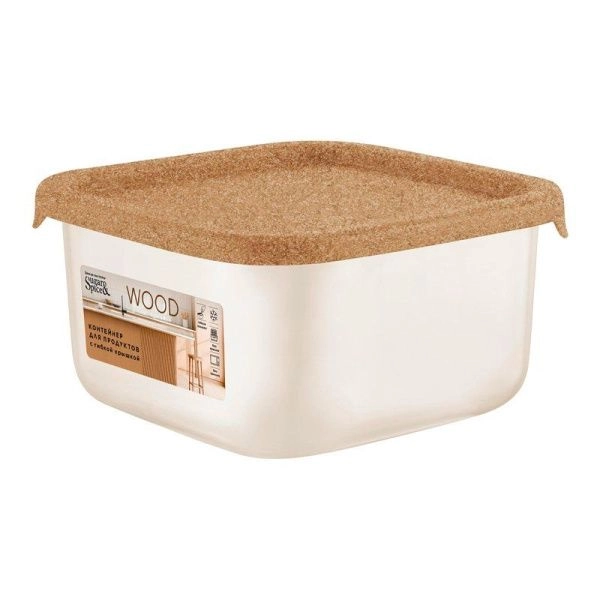 Контейнер пищевой 800мл 12,5*12,5*6,5см пластик Sugar&Spice Wood квадратный с гибкой крышкой (18)