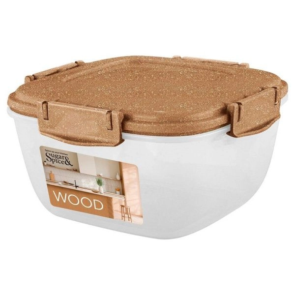 Контейнер пищевой 1л пластик Sugar&Spice Wood квадратный герметичный (17)
