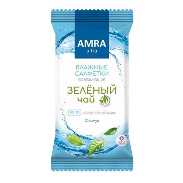 Влажные салфетки AMRA освежающие 20шт зеленый чай (32) 0314