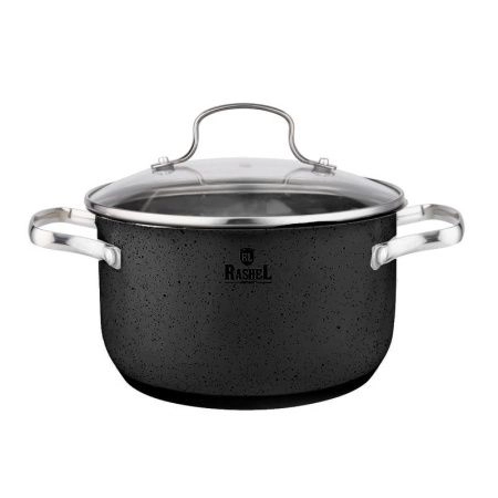 Кастрюля 2,6л нерж.сталь СТЕФАНИ со стекл.крышкой 18*10,5см чёрный гранит (8)