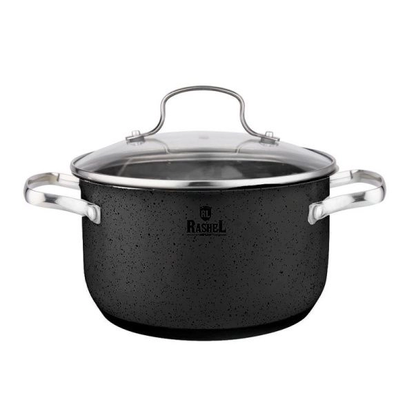 Кастрюля 2,6л нерж.сталь СТЕФАНИ со стекл.крышкой 18*10,5см чёрный гранит (8)