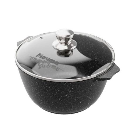 Кастрюля 10л алюминий АП ГРАНИТ BLACK стекл.крышка 32см (2)