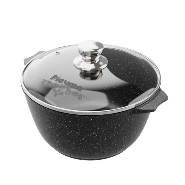 Кастрюля 10л алюминий АП ГРАНИТ BLACK стекл.крышка 32см (2)