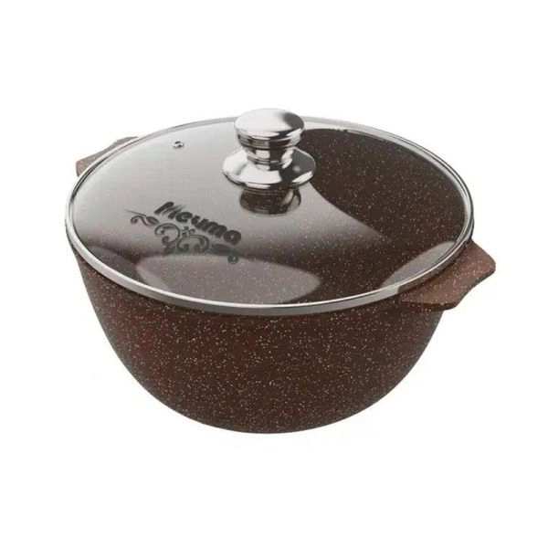 Казан для плова 10л алюминий АП ГРАНИТ BROWN стекл.крышка 34см (3)