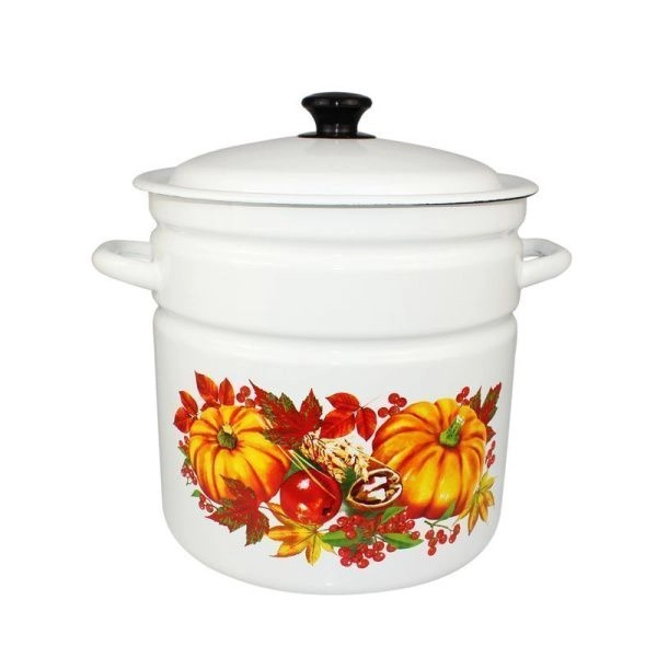 Кастрюля 12л эмаль белая с рис. цилиндрическая борт 41804-242/6-У (2)