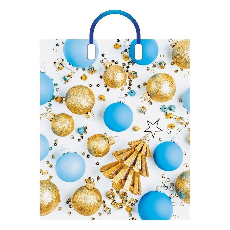 Пакет новогодний с пластиковой ручкой полиэтилен 38*45+3 Елочка с шарами (10/150)