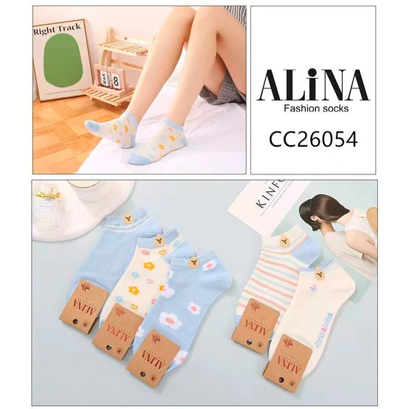 Носки женские короткие с цветочками бренд ALINA, 26054 р.36-41 (10)
