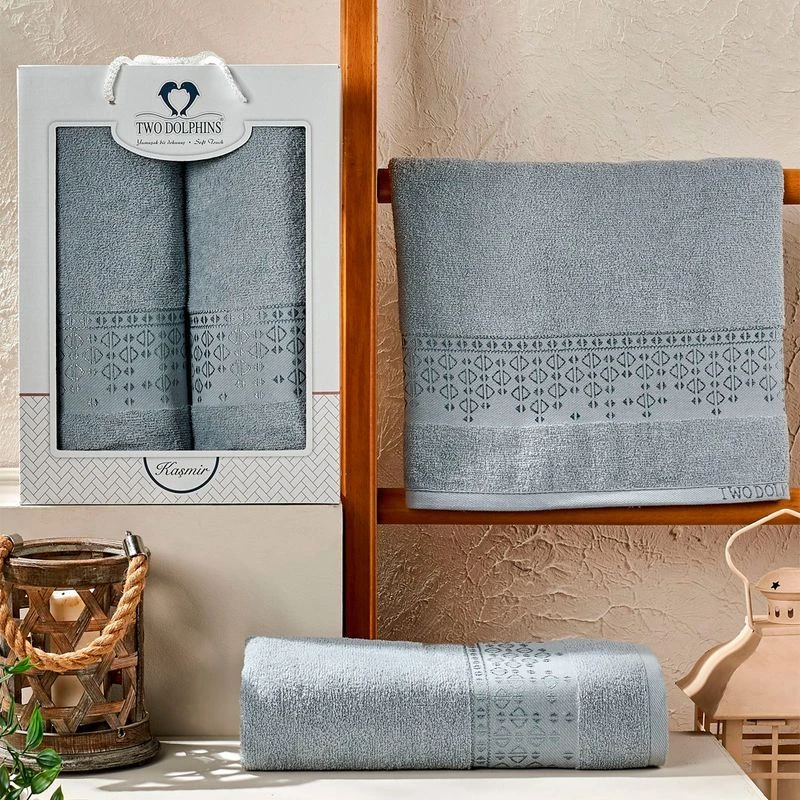 Набор полотенец махровые 2пр 50*90/70*140см TWO DOLPHINS KASMIR серый 380гр подар.уп