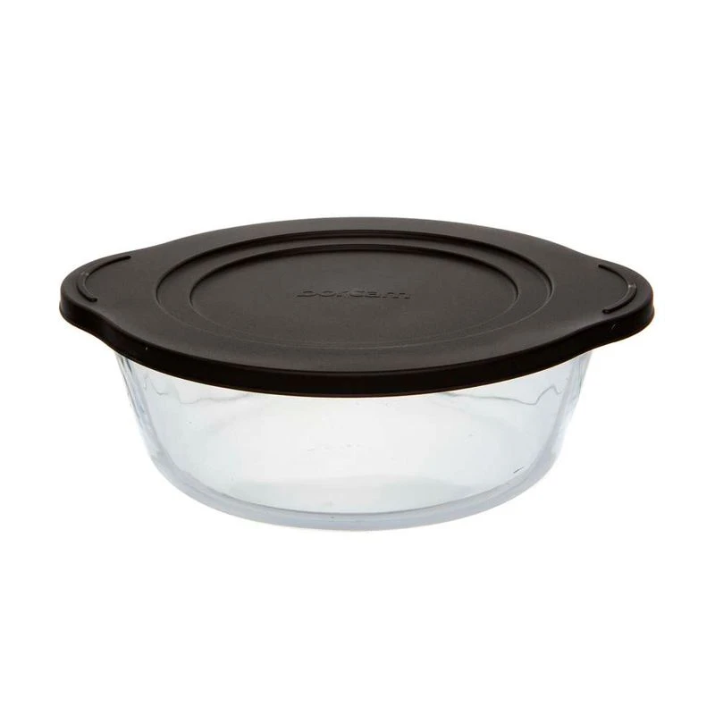 Кастрюля для запекания 2л стекло БОРКАМ с черной пласт.крышкой (4)