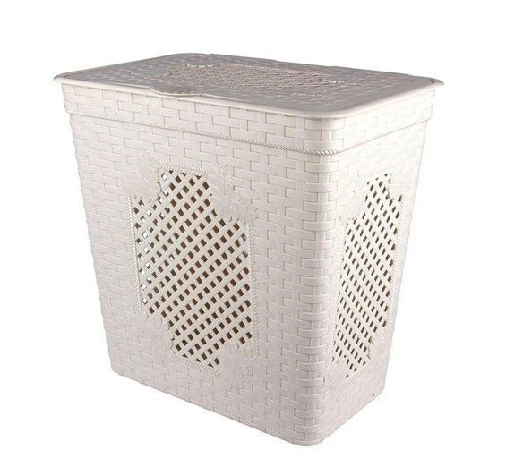 Корзина для белья 85л 39*58*57см пластик ПЛЕТЁНКА ЛЮКС слоновая кость узкая (4)