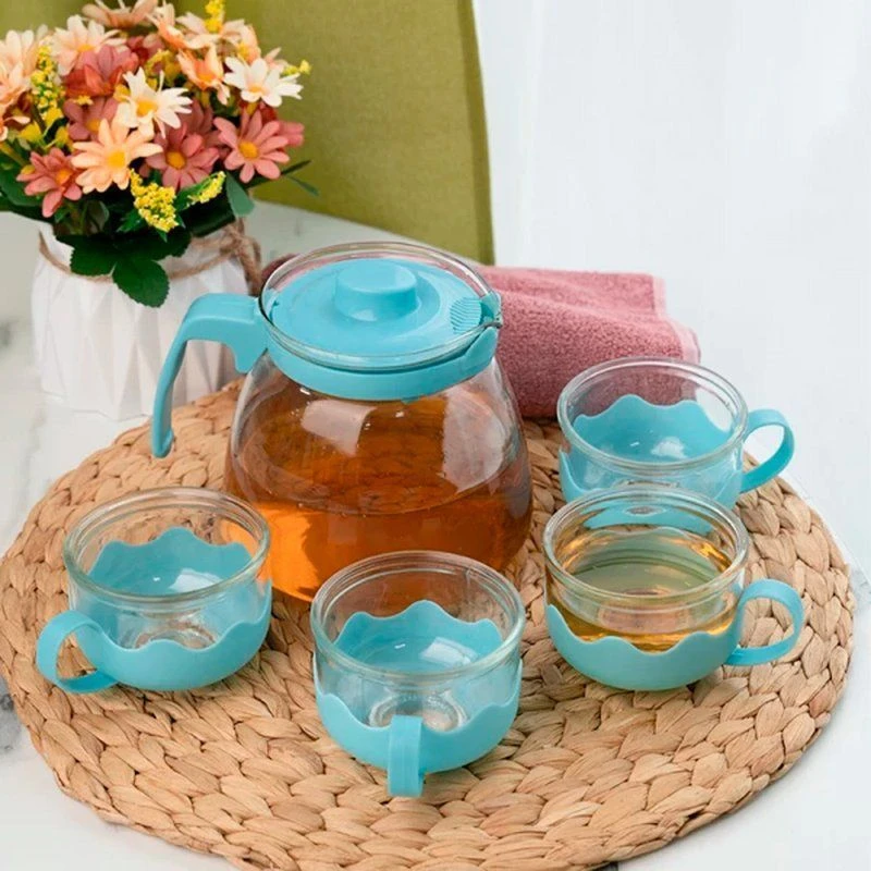 Чайный набор 5пр (чайник 1л, 4 чашки 150мл) стекло в коробке (24)