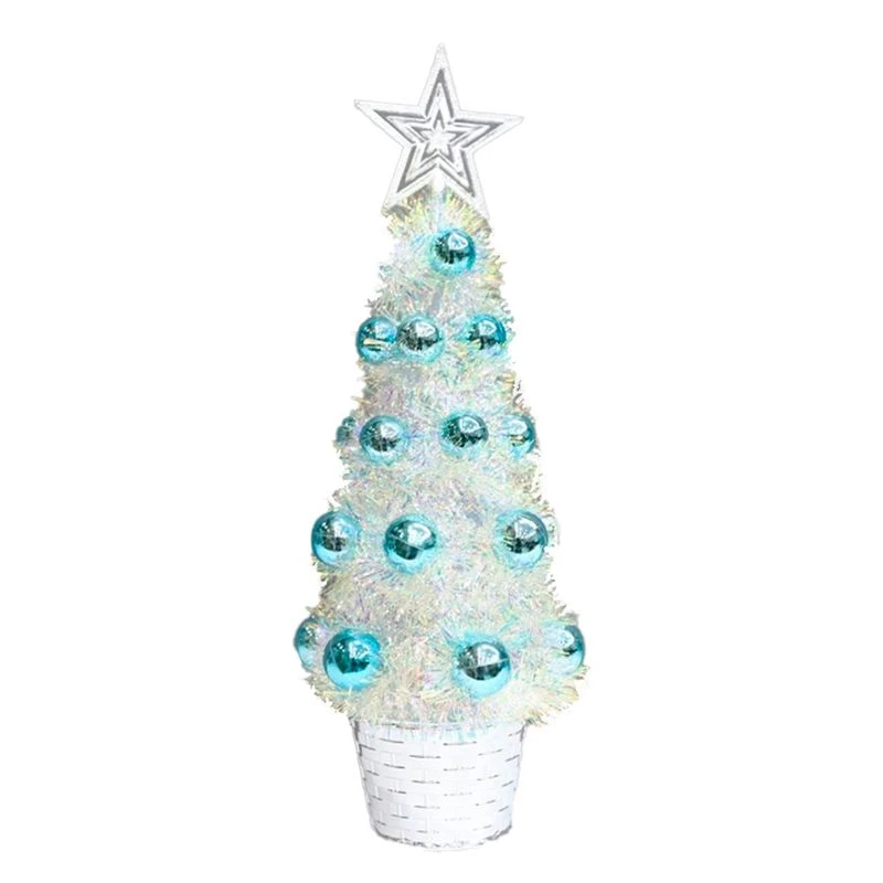 Елка искусственная 25см со светодиодами с игрушками PE/PVC белый/голубой XR-2023032/JC-15174(112)