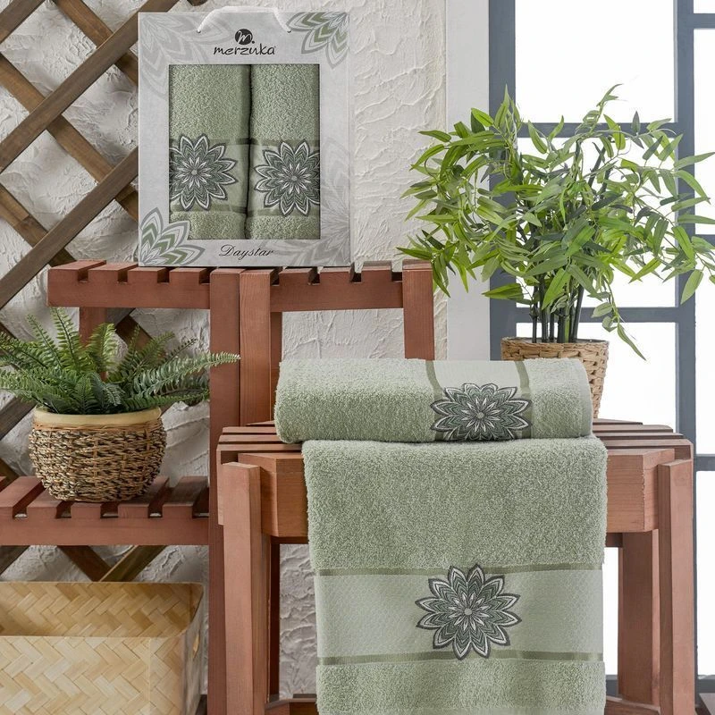 Набор полотенец махровые 2пр 50*90/70*140см MERZUKA DAYSTAR зелёный 380гр подар.уп.