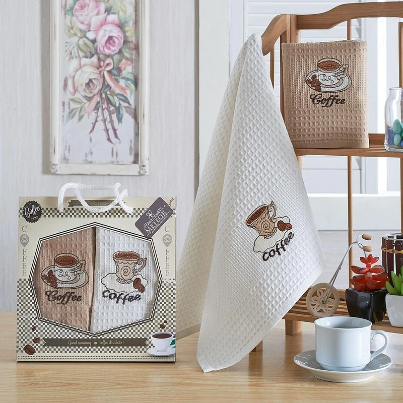 Салфетки кухонные вафельные 2шт. 40*60см METEOR LUX COFE 270гр подар.уп.