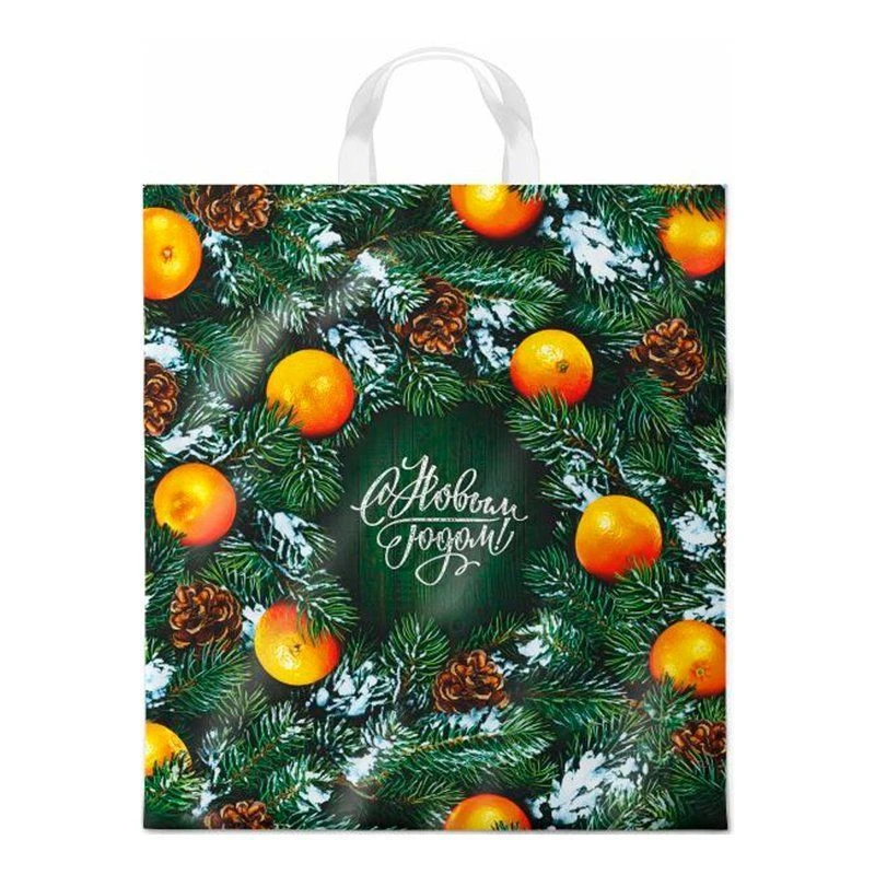 Пакет новогодний с петлевой ручкой полиэтилен 38*42+6см Новогоднийбазар (25/500)