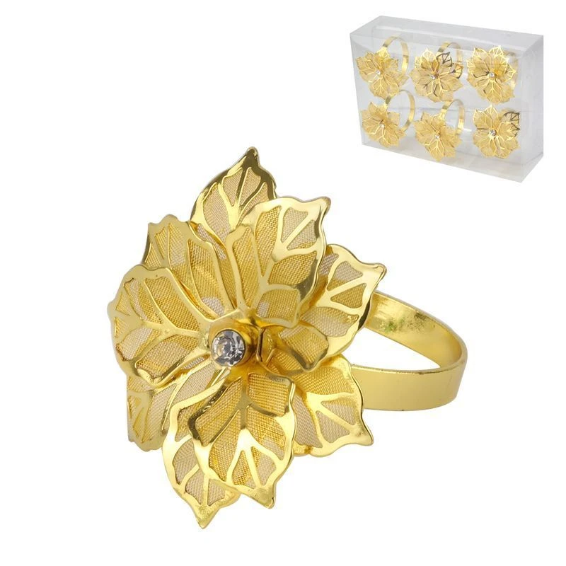 Кольца для салфеток набор 6шт металл ЦВЕТОК золото (63)