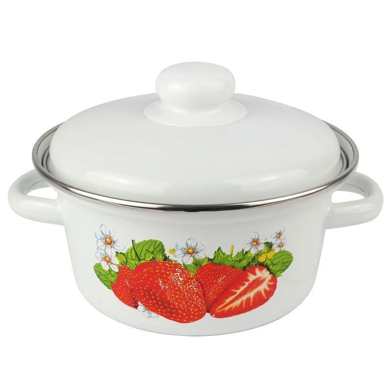 Кастрюля 1,5л эмель с рисункомунком белая коническая 01-1808/4 (4)