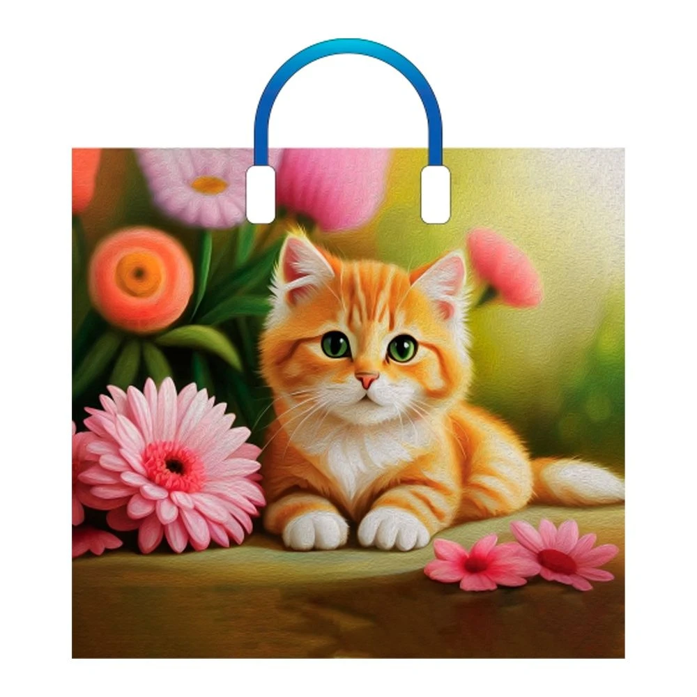 Пакет с пластиковой ручкой 38*34+3см полиэтилен Рыжий котенок (10/150)
