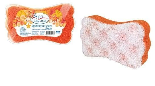 Губка для тела 16,5*10*5см поролон LAGUNA SPA бантик с профильным массажным слоем (20)