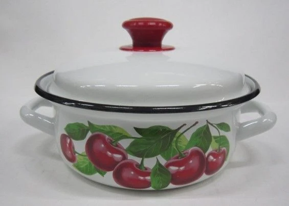 Кастрюля 1л эмаль белая с декором низкая (12) 41804-072/6