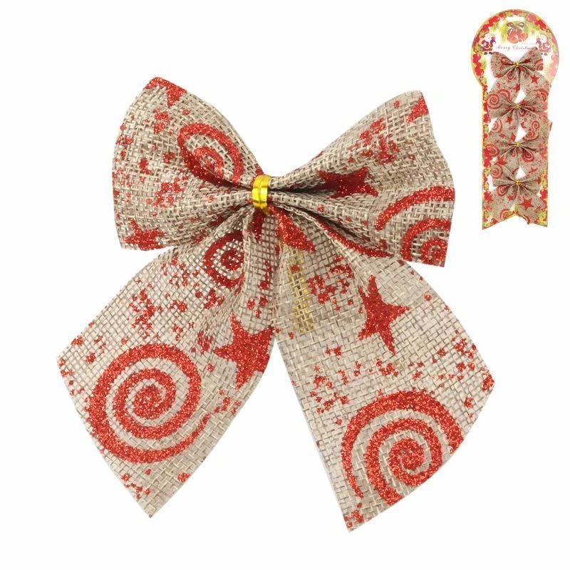 Украшение новогоднее БАНТ набор 4шт 10см золото с красным WD-17727 (380)