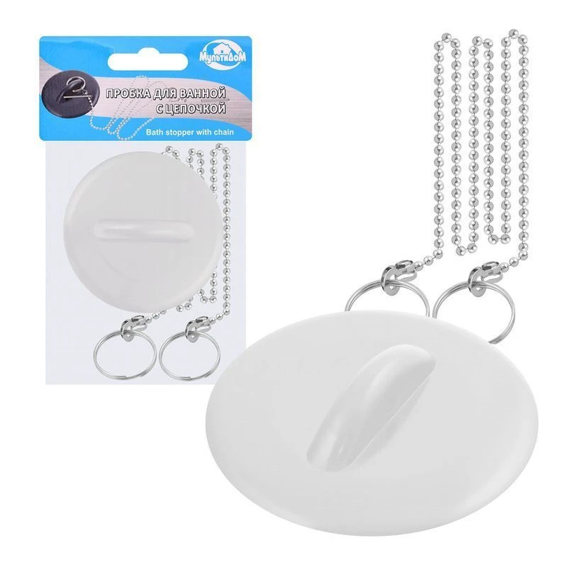 Пробка в ванну резиновая с цепочкой Уайт (10/100)