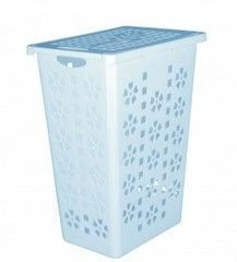 Корзина для белья 30л пластик ВИОЛЕТТА голубая узкая (6)