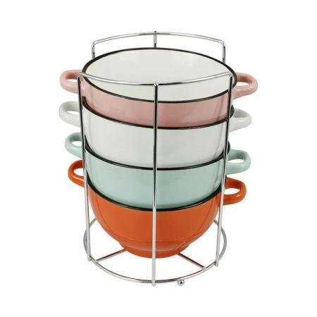 Бульонницы набор 4шт 650мл керамика РАДУГА на мет.подставке (6)