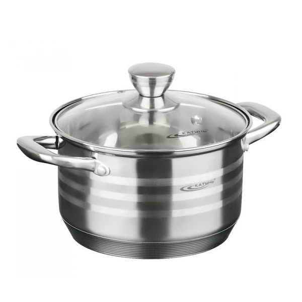 Кастрюля 2,5л h11см нерж.сталь ЭЛИС стекл.крышка d18см индукция KT16-d-18 (4)