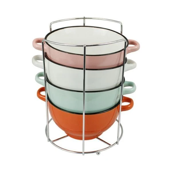 Бульонницы набор 4шт 650мл керамика РАДУГА на мет.подставке (6)