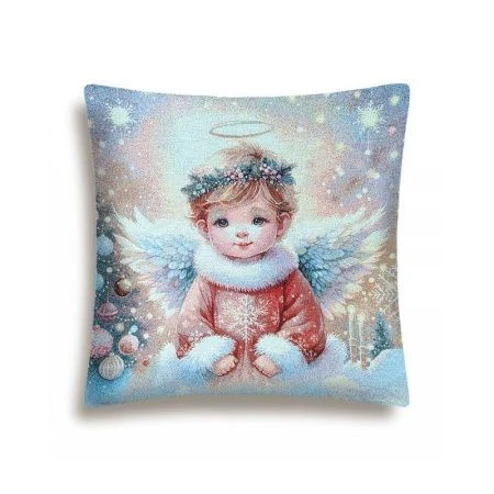 Наволочка декоративная новогодняя 44*44см гобелен  ХРАНИТЕЛЬ РОЖДЕСТВА серебряный люрекс