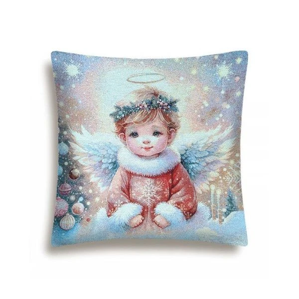 Наволочка декоративная новогодняя 44*44см гобелен  ХРАНИТЕЛЬ РОЖДЕСТВА серебряный люрекс