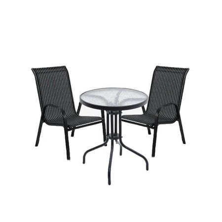Набор мебели иск.ротанг Сан-Ремо Мини (2 кресла, стол 60см) черный с белой полоской WR1208 (1)