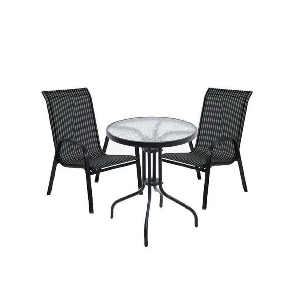 Набор мебели иск.ротанг Сан-Ремо Мини (2 кресла, стол 60см) черный с белой полоской WR1208 (1)