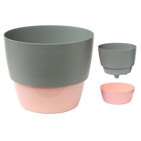 ЯЯЯГоршок цветочный пластик Валенсия 2,5л 17,5*14,5см с вкладкой серый муссон/розовый (12) ВЫВОД
