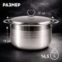 Кастрюля 14,5л 36*19см нерж.сталь с мет.крышкой индукция JC-182