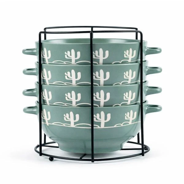 Бульонницы набор 4пр 650мл керамика Мексика на мет.подставке (6)