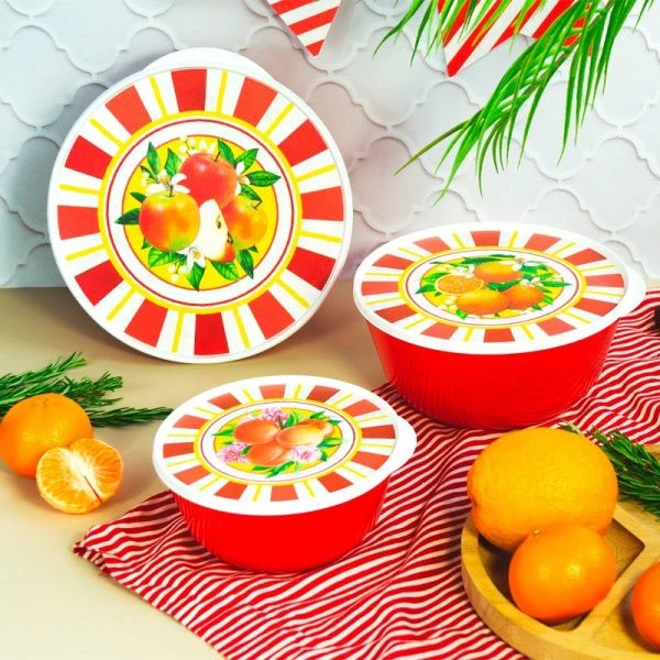 Миска 1л пластик Bergamo СИЛИЦИЯ с крышкой красный (24) 223135106/04