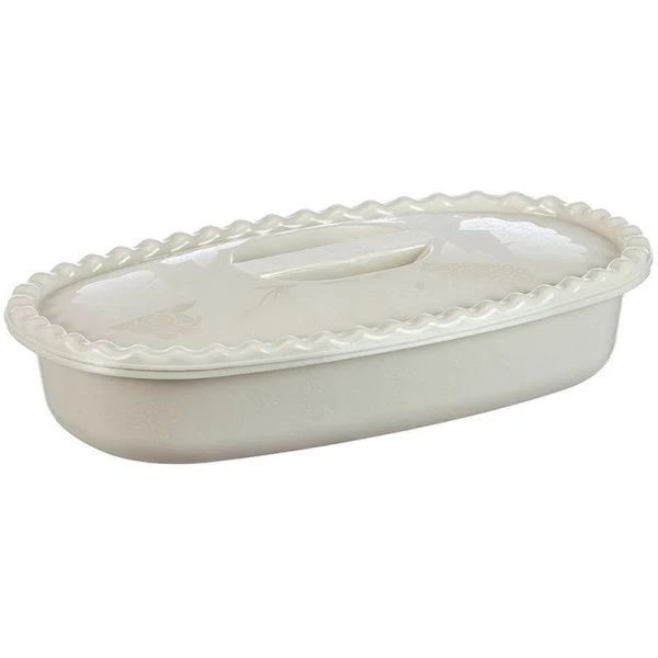 Миска 2,7л пластик Белый ротанг прямоугольная с крышкой (25)