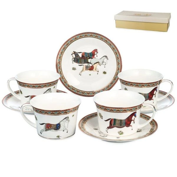 Чайный набор 8пр фарфор ЛОШАДЬ на 4 персоны 250мл (8)