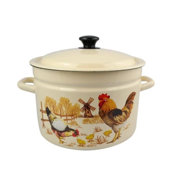 Кастрюля 8л эмаль ПОДВОРЬЕ слон.кость с рис. цилиндрическая борт. 41804-202/6-У (2)