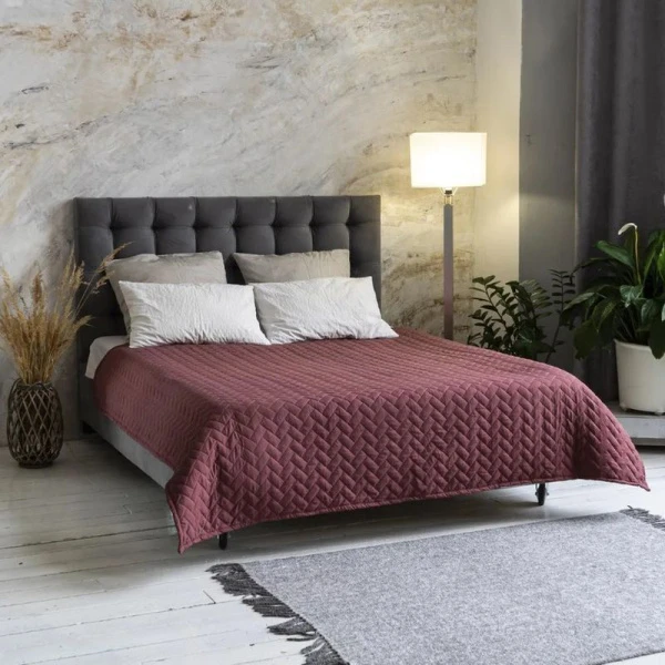 Покрывало стёганное 220*200 микрофибра терракот (1)