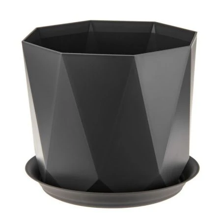 Кашпо 1л d130мм пластик ПРИЗМА графитовый с поддоном (12)