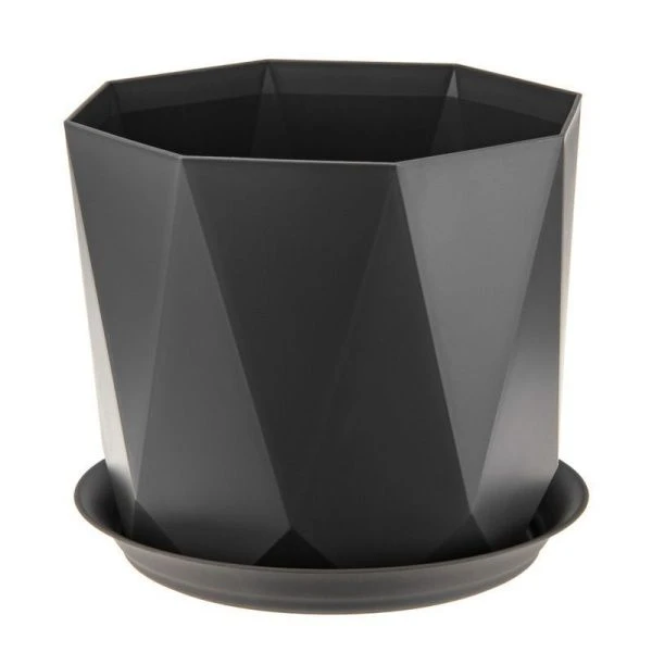 Кашпо 2,6л d175мм пластик ПРИЗМА графитовый с поддоном (12)