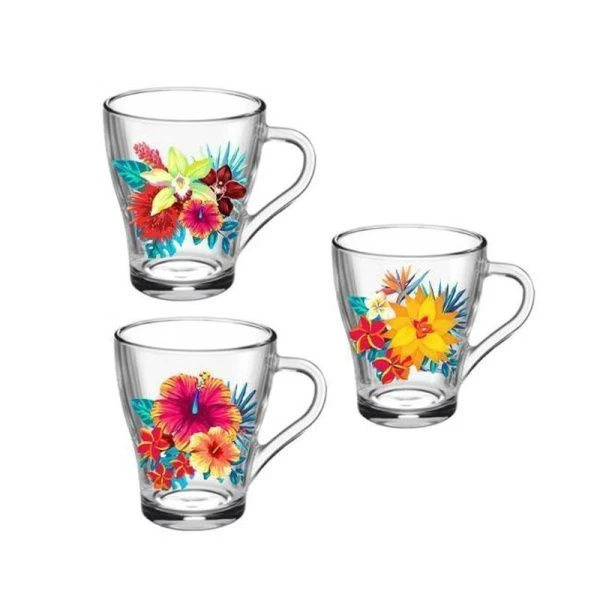 Кружка 250мл стекло Грация ТРОПИЧЕСКИЕ ЦВЕТЫ (20)